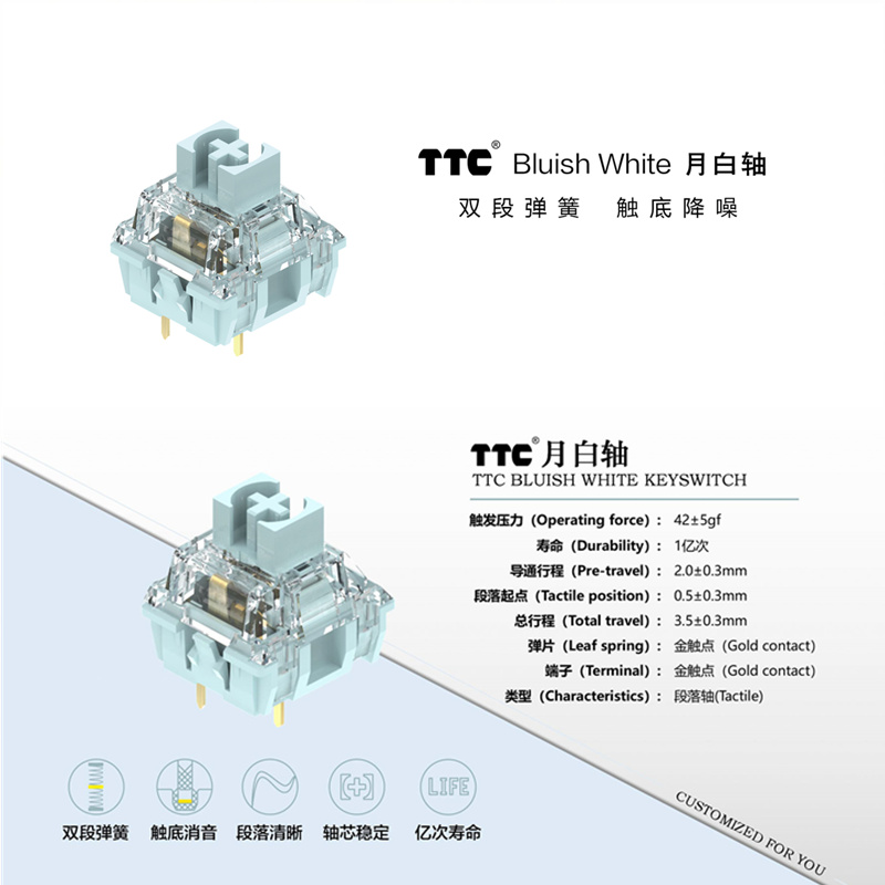 TTC Bluish White Switch for Me - Silent Switch Mechanical Keyboard review and price